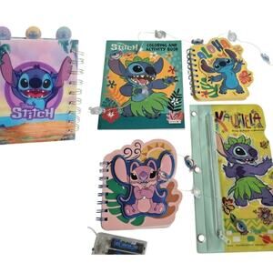 Disney Stitch Six Piece Bundle: Notebooks, Pencil Pouch, Coloring Book, Lights